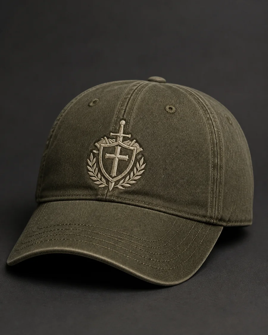 Stand Firm cap in Field Olive with the embroidered shield crest.