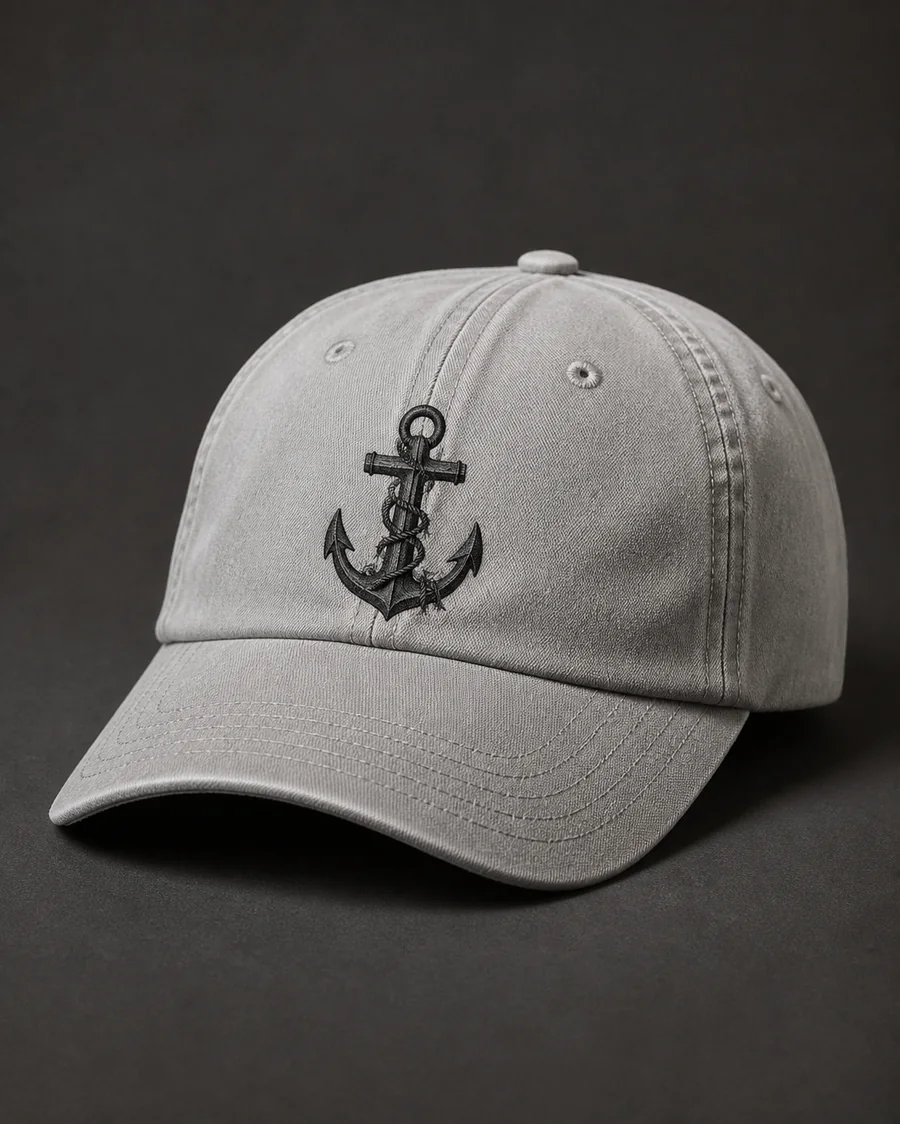 Anchor of the Soul cap in Vintage Ash with the embroidered anchor-cross.