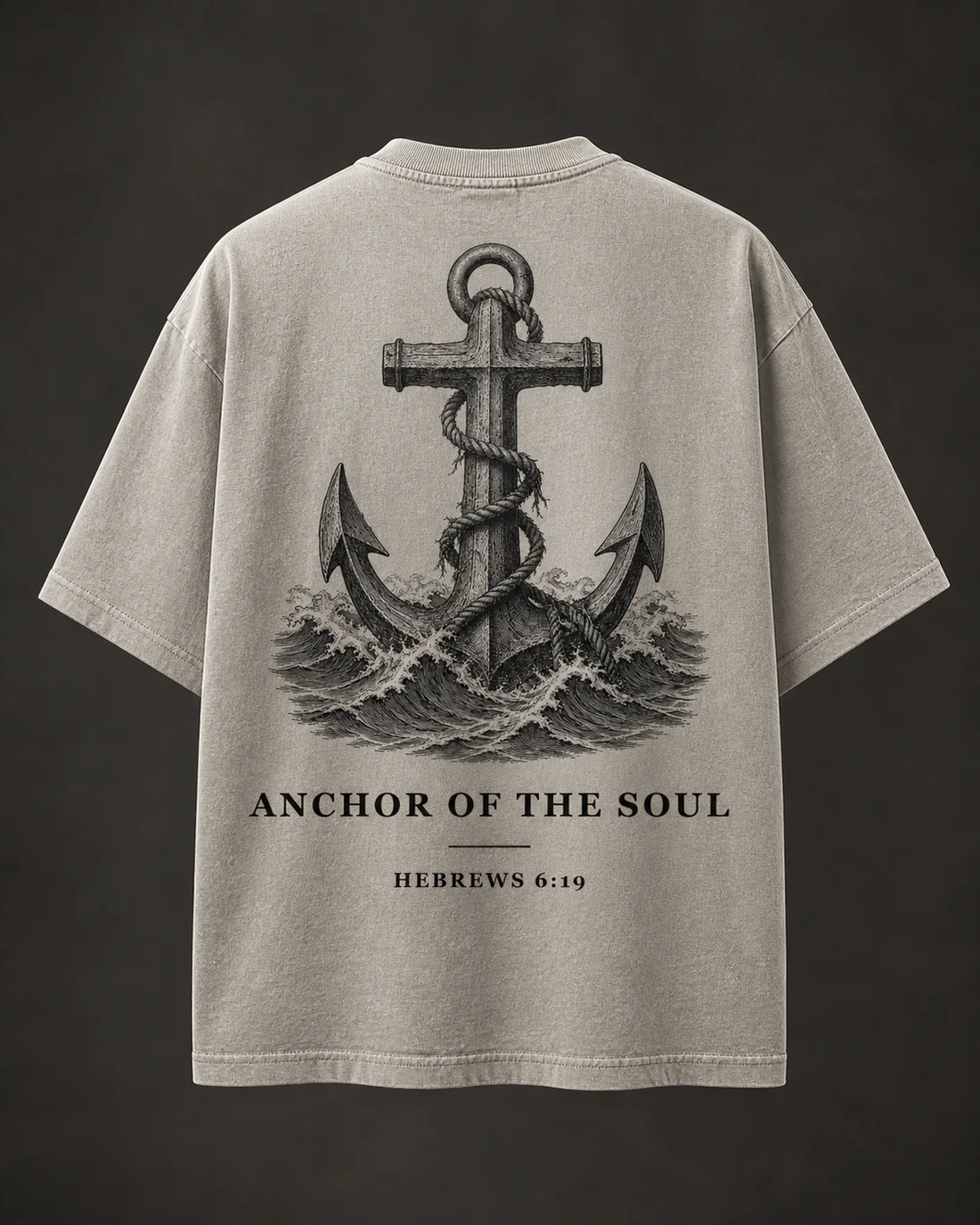 Anchor of the Soul tee in Vintage Ash, full back print.