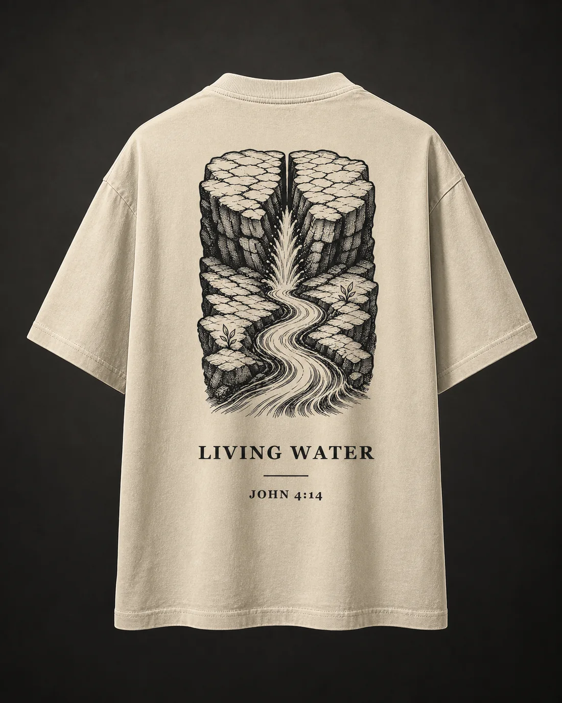 Living Water tee in Bone, full back print.